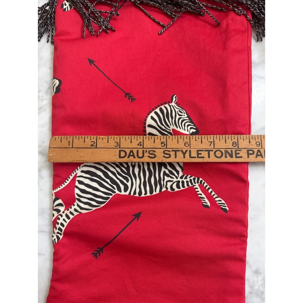 Scalamandre Zebras Christmas Stocking Red Cotton Bullion Fringe Safari Decor 23i